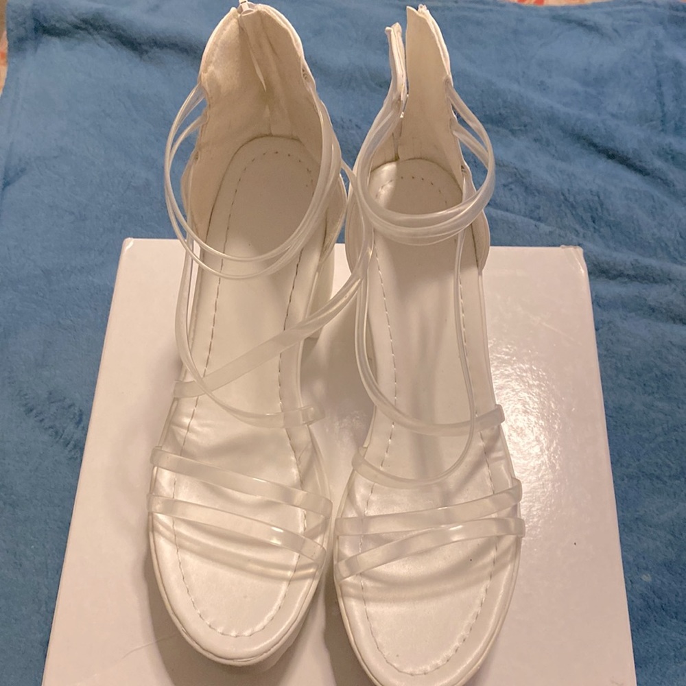 AIHOU Sandals Clear Zipper Chunky High Heel Platform Casual Womens Sandals